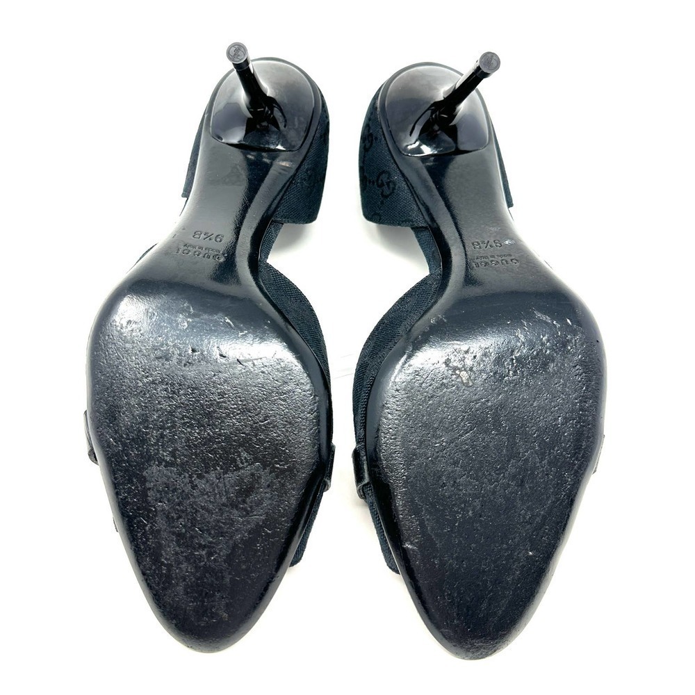 Gucci GG Logo Guccissima White Gold Horsebit D'Orsay Black Canvas‎ Heels US 9.5 - Picture 9 of 9